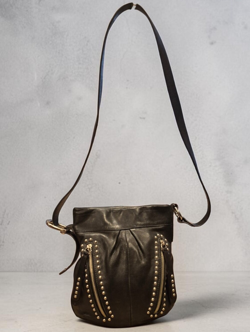B. Makowsky Vintage Studded Leather Crossbody Bag